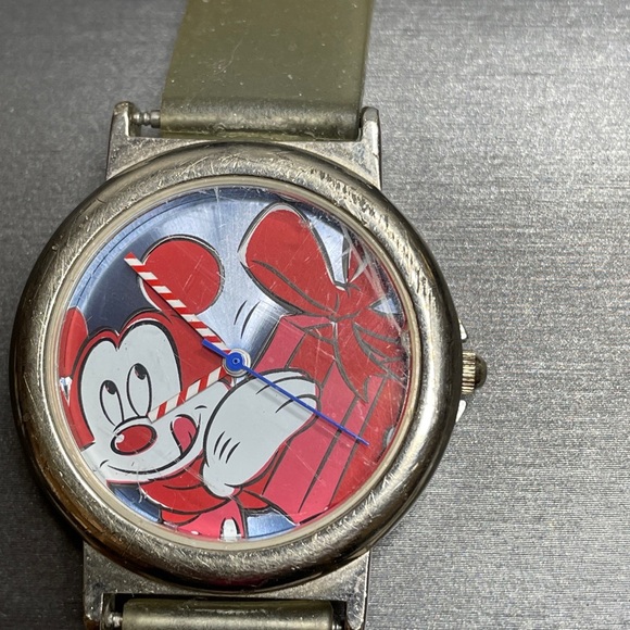 vintage mickey mouse watch Christmas Present Blue & Red Original Band japan movt - Picture 2 of 6